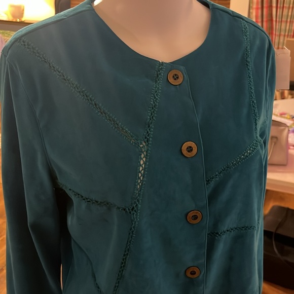 Vintage Koret Blazer Womens Blue Patchwork Crochet Retro 80s 90s Jacket L - Picture 5 of 8